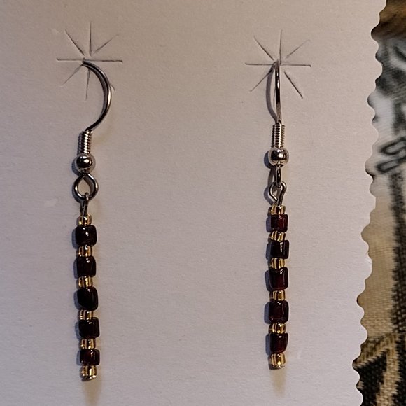 🖐 Yellow & Brown Glass Bead Earrings - Picture 1 of 2